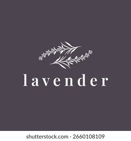 Logotipo de lavanda, Simples vetor de planta de flor roxa elegante, Projeto de cartão de saudação, Banner, Ornamento de flor, Casamento desenhado à mão lavanda, Ilustração de símbolo de ícone