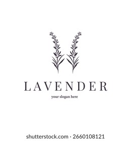 Lavender Logo, Simple Elegant Purple Flower Plant Vector, Greeting Card Design, Banner, Flower Ornament, Lavender Hand Drawn Wedding, Icon Symbol Illustration