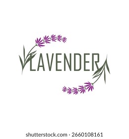Logo de lavanda, Vector de planta de flores púrpura elegante simple, diseño de tarjeta de felicitación, Anuncio, ornamento de flores, Boda dibujada a mano de lavanda, ilustración de símbolo de icono