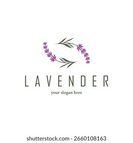 Logotipo de lavanda, Simples vetor de planta de flor roxa elegante, Projeto de cartão de saudação, Banner, Ornamento de flor, Casamento desenhado à mão lavanda, Ilustração de símbolo de ícone