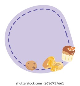 Lavender Message Frame with Cookie, Scone and Cupcake Illustration