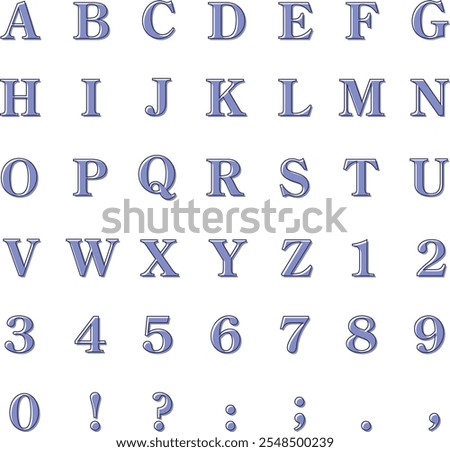 Lavender misprinted capital letters, numbers and symbols