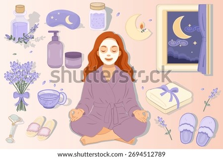 Lavender Moon Spa — Night Self-Care Vector Set