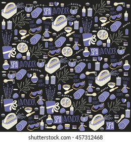 Lavender natural cosmetic pattern.  Vector illustration. Background design for cosmetics,  beauty salon, store, postcard, packaging, textile.
