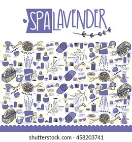 Lavender natural cosmetic pattern. Vector illustration. Background design for cosmetics, beauty salon etc.