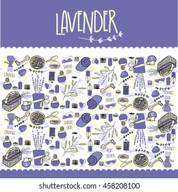 Lavender natural cosmetic pattern. Vector illustration. Background design for cosmetics, beauty salon, store etc.