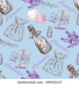 Lavender natural cosmetic seamless pattern. Vector illustration