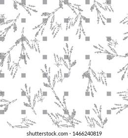 lavender natural hand drawn pattern white and black illustration. Herbal botanical  decoration background
