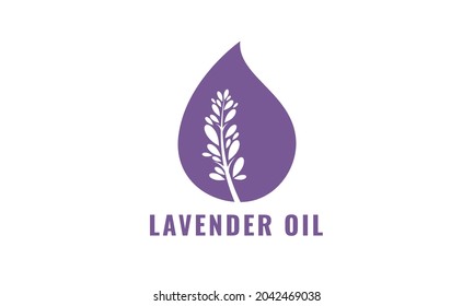 Lavender oil logo. Purple oil drop with abstract lavender flower illustration. Editable vector isolated with background.