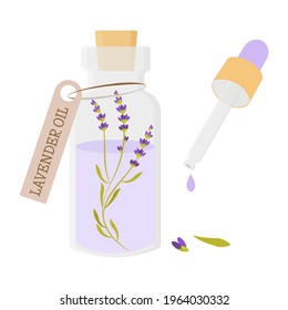 Lavendel-Öl-Vektorgrafik im flachen Cartoon-Stil.