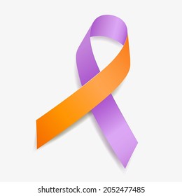 Lavender and orange ribbon awareness Eczema, Psoriasis, Psoriatic Arthritis. Isolated on white background. Vector  illustration.