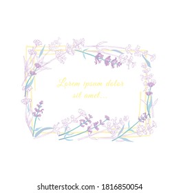 Lavender Outlined Hand Drawn Parts and Filled with Color Parts Decorating Hand drawn Square Frame. Retro Vintage Style Vector. Vector Illustrator for Product Labels, Packages etc.