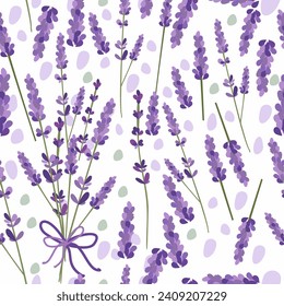 Patrón de lavanda sobre fondo blanco. Fondo floral impecable, impresión repetida. Diseño de vectores provenzales con lavanda. Textura repetible botánica. Para textiles, papel de embalaje.