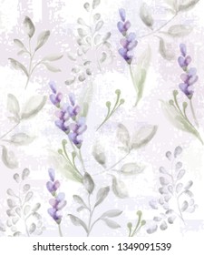 Lavender pattern Vector watercolor. Provence flowers delicate texture or fabrics