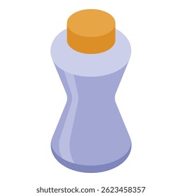 Frasco de perfume de lavanda com tampa laranja fechado, ícone isométrico apresentando um produto de beleza