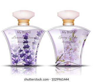 Lavender perfume Vector realistic. Product packaging mock ups
