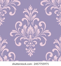 Lavender and pink damask vector seamless pattern. Vintage, paisley elements. Traditional, Turkish motifs. Great for fabric and textile, wallpaper, packaging or any desired idea.