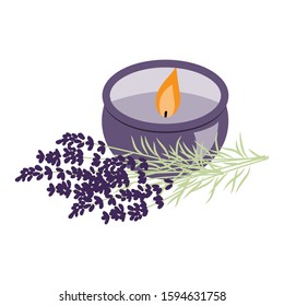 Lavender plant and aromatic candle, vector