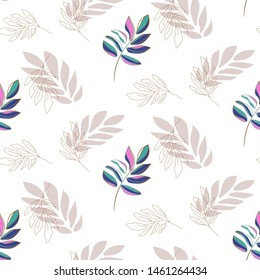 Lavender plant leaf seamless vector pattern background on white. Stylized leaves texture print.