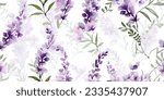 Lavender pressed dried flowers. Seamless pattern with Lavender floral plants. Seamless stylized watercolor flower pattern. Tiled and tillable, Wallpaper, wrapping paper design, textile, scrapbooking