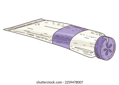 Lavender product or provence souvenir. Natural handmade cream from lavender flowers. Vintage aromatherapy and spa. Cosmetic skincare product. Isolated vector illustration on white background