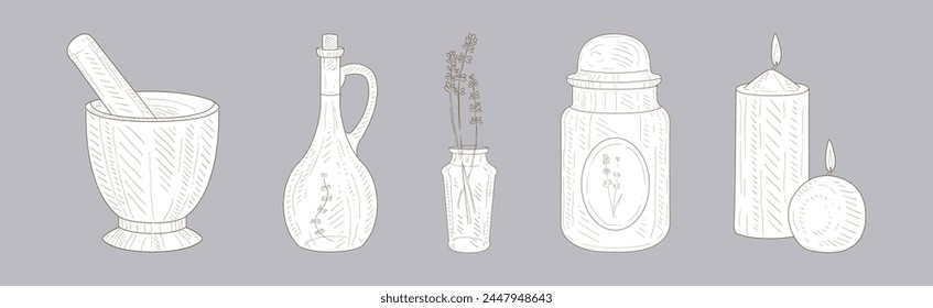 Lavender Products Clipart Elements Hand Drawn Sketch Vector Set