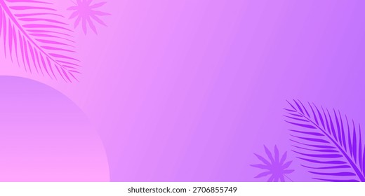 Fondo de gradiente de color pastel púrpura y lavanda con color suave y liso y elemento de hojas de palma
