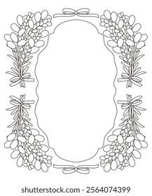 Lavender and ribbon line drawing vector frame