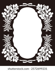 Lavender and ribbon line drawing vector frame