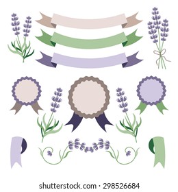 Lavender and ribbons, design elements. Vector set.