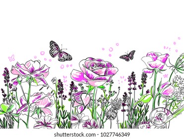 lavender rose flower vector card background