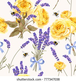 Lavender and roses seamless pattern