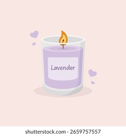 Ilustración vectorial de vela perfumada de lavanda.