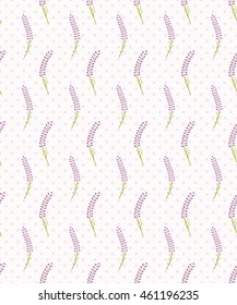 Lavender seamless dot pattern.Cute french wallpaper. Vector illustration.