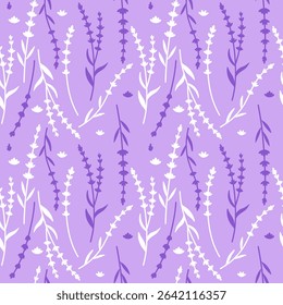 Lavender seamless pattern with flowers . Floral background. Provence design with lavender. Hand drawn vector illustration for textile, wrapping paper, clothing, packaging.