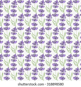 Lavender. Seamless pattern with flowers on the white background. Hand-drawn original background. Swatch inside. Vector illustration