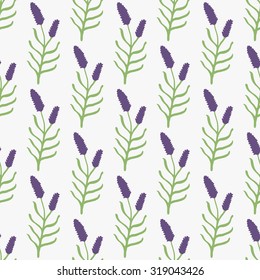 Lavender. Seamless pattern with flowers on the white background. Hand-drawn original background. Swatch inside. Vector illustration