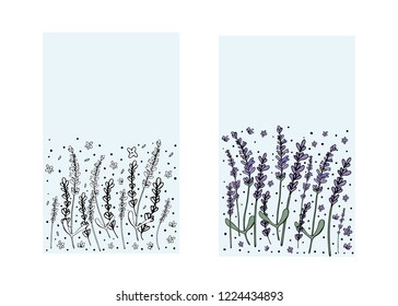 Lavender set of banners  in doodle style. Backgrounds with flowers elements. Vector illustration.
