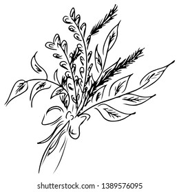 Lavender sketch bouquet isolated on white background. Aromatherapy series. Hand drawn vector illustration. Doodle, line art