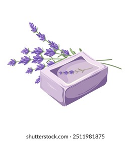 Jabón de lavanda. Jabón natural hecho a mano con lavanda. Ilustración vectorial.