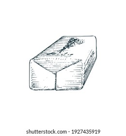 Lavender soap, sketch in vector. Graphic illustration.
