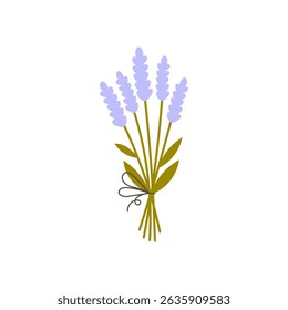 Lavender Sprigs Bouquet. Floral Herbal Aroma Scent icon symbol. Colorful hand drawn summer branches and twigs of flowers. Flat vector illustration