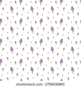 Lavender sprigs seamless pattern scattered on white for calm botanical visuals