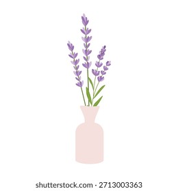 Lavender stems in a simple vase, hand-drawn botanical vector illustration. Design for home decor prints, aromatherapy concepts