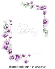 Lavender summer frame Vector watercolor card background