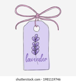 lavender tag with flower and lettering