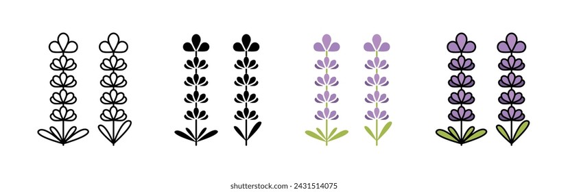 Conjunto de ilustración vectorial de lavanda. Signo medicinal aromático de Provenza Adecuado para aplicaciones y sitios web Estilo de diseño de UI.