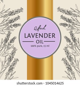 Lavender vector natural hand drawn sketch outline background with banner. Ready package golden design