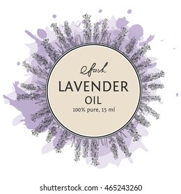 Lavender vector natural hand drawn sketch outline background with banner with watercolor splash