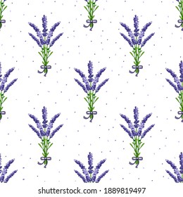 Lavender vector seamless pattern. Purple lavender bouquet seamless pattern for prints, paper, textiles or postcards